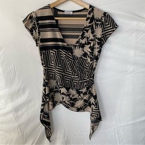 Vintage Charlotte Russe Printed Splice Top Waterfall Hem Early 2000s Y2K